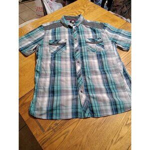 ROCK & REPUBLIC Mens Shirt Button Up 2XL PLAID Short Sleeves XXL Preowned Used
